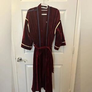 ! Vintage 80's Christian Dior Maroon Velour Long Cozy Robe Dior Embroidery